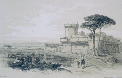 Ansichten von Rom und seiner Umgebung: Schloss von Ostia an der Mündung des Tiber von Edward Lear